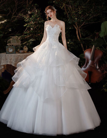 曹绅婚纱新娘2021新款香槟色森系法式超仙欧式齐地气质梦幻简约礼服裙
