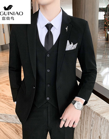 黑色【西服 马甲 裤子】送腰带领带领结 s