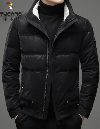 啄木鸟男士羽绒服2021年冬季新款潮流帅气立领外套休闲百搭上衣服黑色