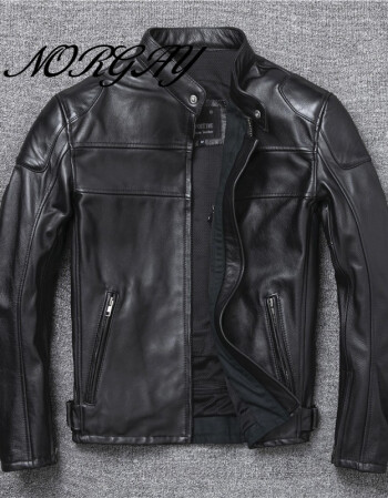 norgay港风潮牌机车服头层牛皮皮衣男2021秋冬季新款时尚个性短款百搭
