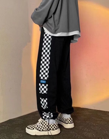 谜邦棋盘格休闲裤子男春季新款时尚百搭运动卫潮牌阔腿裤男学生韩版