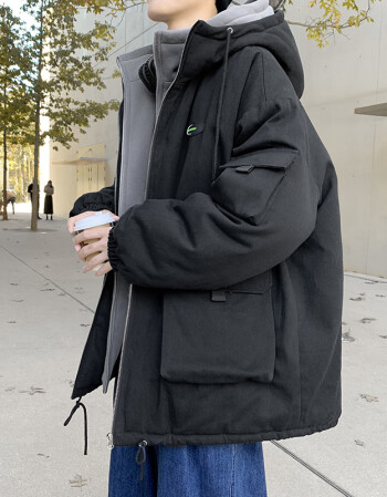 微风阁棉衣男连帽宽松外套棉袄冬季潮流青少年假两件休闲棉服学生加厚