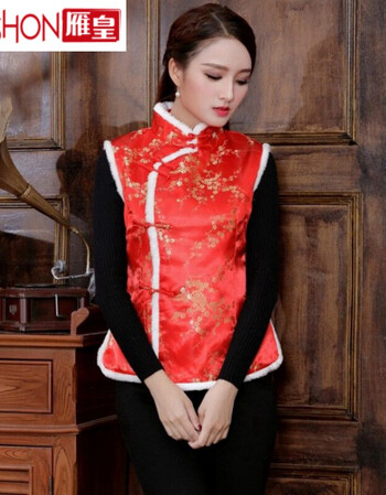 雁皇轻奢高档唐装马甲女冬季保暖加棉背心中国风圣诞旦新年工作服演出