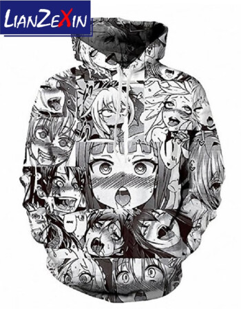 恋泽芯ahegao动漫害羞女孩高潮脸表情3d印花大码男女同款连帽卫衣长