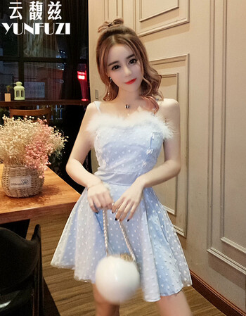 新款性感女装打底连衣裙 日系甜美可爱毛毛吊带软妹公主裙少女连衣裙