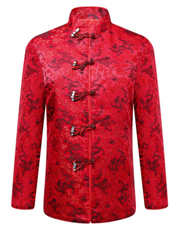 男女秋冬中式结婚礼服加厚中老年人衣服立领复古盘扣棉袄 红色女款
