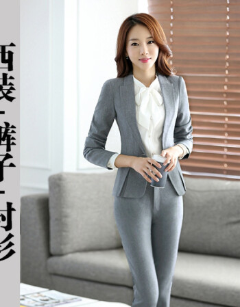 职业装女装套装秋商务长袖小西服修身前台西装套装长裤三件套韩版