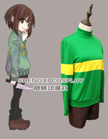 传说之下undertale cosplay服装frisk chara cos外套上衣 蓝色短裤 女