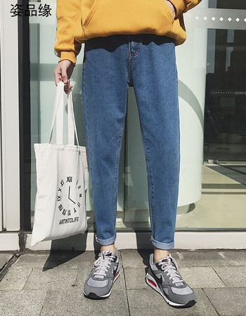 韩版潮流原宿风bf宽松牛仔裤男生2017秋冬学院风学生百搭长裤子男sn