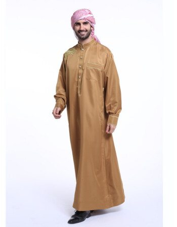 马来西亚穆斯林男士服饰大码长袍回族服印度男士长袍礼拜服装男 驼色