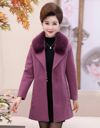 中年人妈妈装秋装毛呢外套40-50岁中老年女装30毛领上衣2017新款