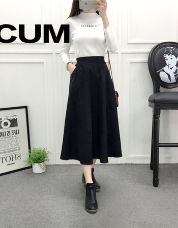 cum 潮牌2017新款女半身裙中长款高腰港味秋季长裙秋冬伞裙小清新百搭