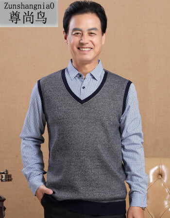 (尊尚鸟)秋冬季中年男士翻领针织线衫爸爸冬装中老年人男装加绒加厚款