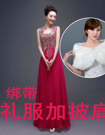 长源东谷 2017新款新娘敬酒服红色长款礼服合唱中老年
