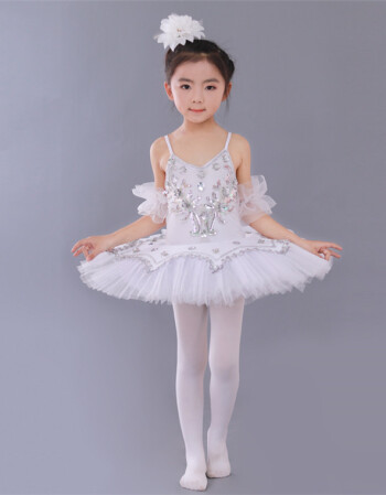 六一儿童芭蕾舞女童小天鹅舞蹈服幼儿蓬蓬裙吊带舞台表演服 白色 140