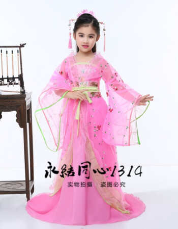 阿坡饵 儿童古装女童汉服拖尾小贵妃装唐朝公主仙女装