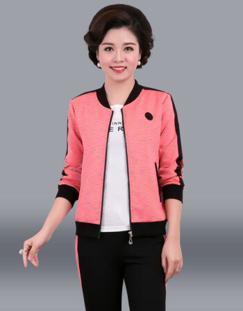 中老年妈妈春装外套女40-50岁2018新款两件套中年秋装运动服套装 粉色
