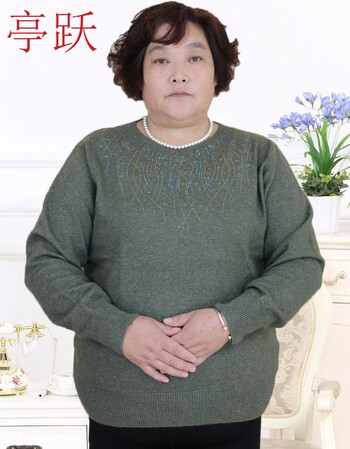 亭跃胖妈毛衣 加大加肥老太太打底衫中老年200斤女人圆领套头羊毛衫冬