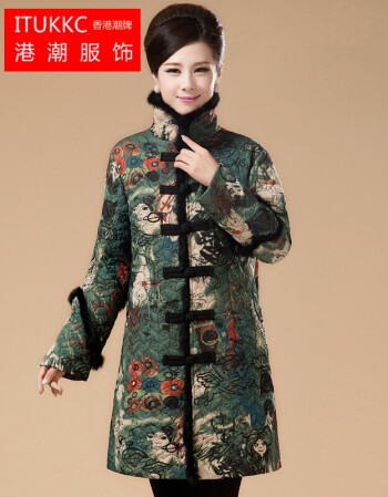 香港潮牌新款新款冬装中老年中长款棉服外套妈妈装加厚民族风兔毛唐装