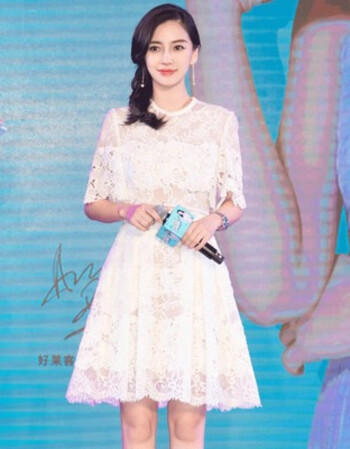 夏季新款杨颖花朵连衣裙夏装小清新短袖收腰连衣裙仙