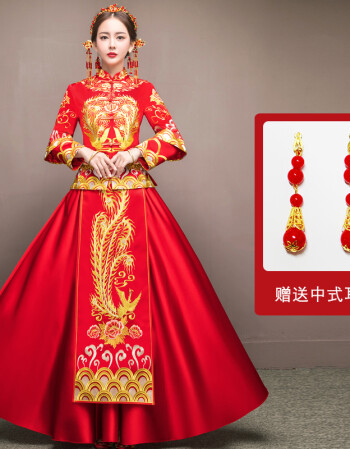 秀禾服新娘2017新款中式婚纱结婚礼服敬酒服龙凤褂修身显瘦旗袍 简约