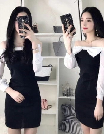 网络yy主播 服装上镜 直播美女性感漏肩秋装夜店连衣裙 黑色 s