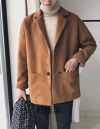 款秋冬季韩版宽松毛呢大衣青少年落肩呢子大衣外套衣服潮sn5911 褐色
