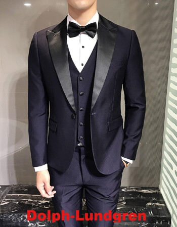 腔调雅痞商务男士晚礼服 修身西装套装 新郎套装男 主持人服装 紫罗兰