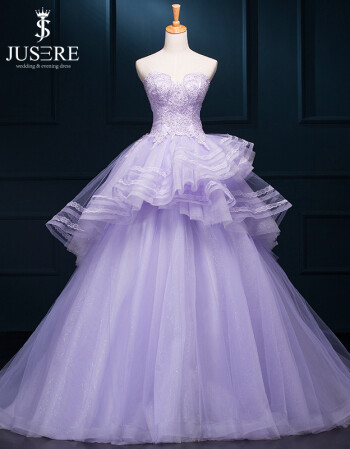 绝设 紫阳花 紫色新娘婚纱礼服抹胸齐地公主裙摆百褶蓬蓬裙 浅紫色 量