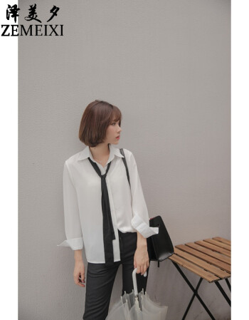 泽美夕ifashion/瞌睡兔 可帅可软 垂坠黑领带白衬衫女
