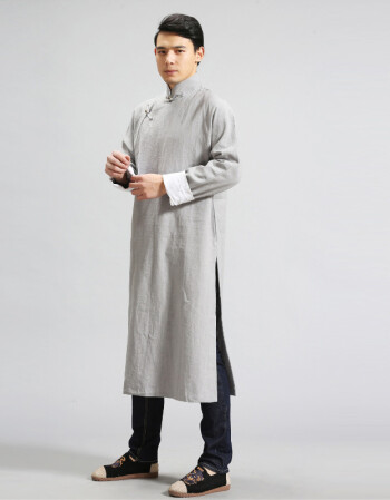 中国风男装复古棉麻长衫相声服评书大褂表演出民国服装中式长袍子