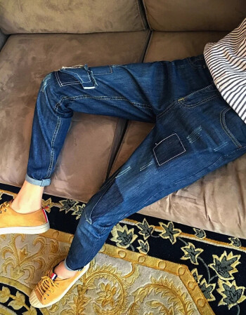0季新款男士破洞牛仔裤男补丁贴布韩版小脚裤青少年潮流裤子 图色 29