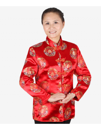 唐装棉衣老年情侣装上衣老人生日过寿唐装男女90大寿 大红色棉衣女款