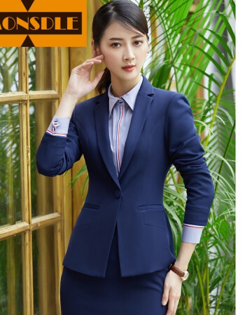 职业女装商务套装西装套装女士正装三件套面试装sn5129sn8 蓝色半裙36