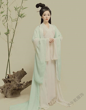 2018新款汉服女装对襟襦裙古装仙女古筝演出服改良春季写真摄影 咖绿
