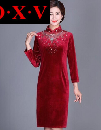 o·x·v新款时尚潮流品牌 中老年金丝绒连衣裙婚宴礼服大码高端女装