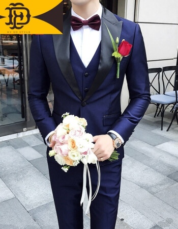 ed新品新品潮牌西装套装男三件套新郎结婚礼服主韩版修身潮流帅气司仪