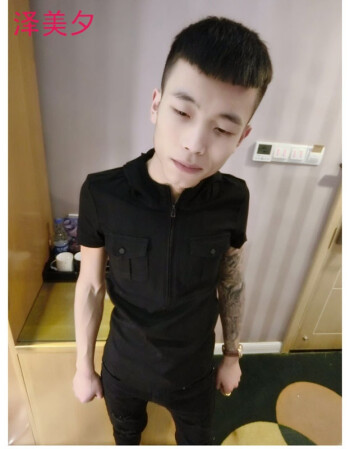 泽美夕快手红人四哥同款连帽短袖t恤男韩版修身弹力体恤青少年纯色