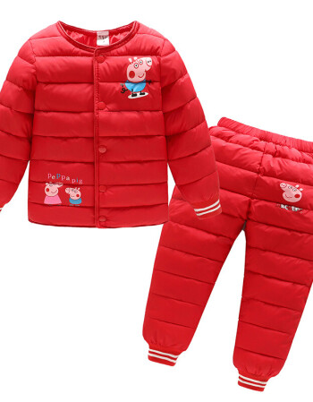 新款童装羽绒棉服套装男女童棉袄婴儿宝宝棉裤两件套棉内胆装 红色