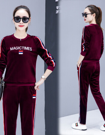 女装 卫衣 hm hm金丝绒休闲运动服套装女2018春季新款时尚圆领大码