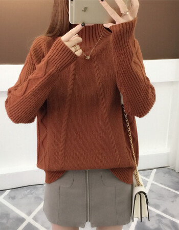 半高领毛衣女秋冬学生套头宽松针织衫加厚纯色女士长袖打底衫上衣