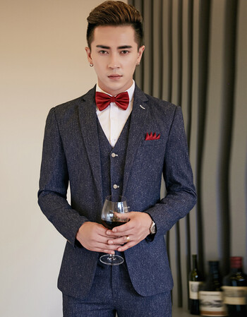 南极人2018西服套装男士婚礼服工作服伴郎三件套套装
