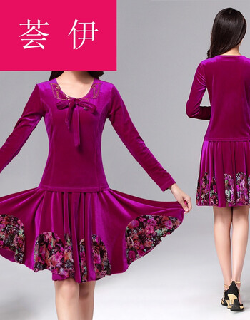 荟伊秋冬新款广场舞服装金丝绒长袖舞蹈演出服套装中老年女装 007紫玫