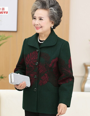 流行新款70中老年人女装妈妈秋装毛呢外套60奶奶装冬装大衣老人衣服