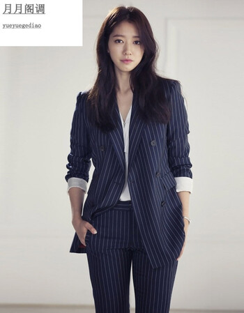 月月阁调 2017秋冬新款小西装女套装韩版休闲职业西服气条纹时尚外套