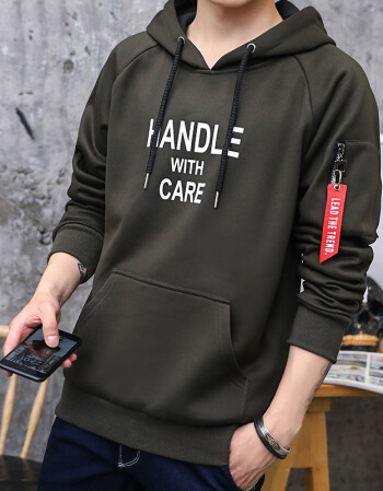 卫衣套头衫男生卫衣男装学生长袖戴帽子上衣服帽衫 绿色 4xl
