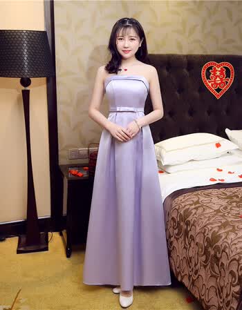 伴娘服长款新款中式绑带姐妹裙修身新娘敬酒服宴会晚礼服 22系紫色