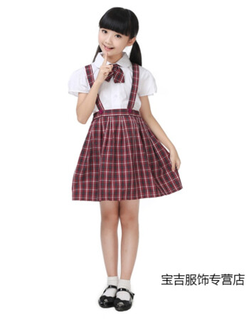 深圳市小学生礼服 男女校服短袖衬衣春夏吊带裙套装背带裤制服 女套装