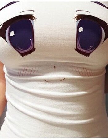 动漫卡通搞笑表情身紧身立体大胸妹子大眼睛短袖t恤女ds 紫眼 棉质 m