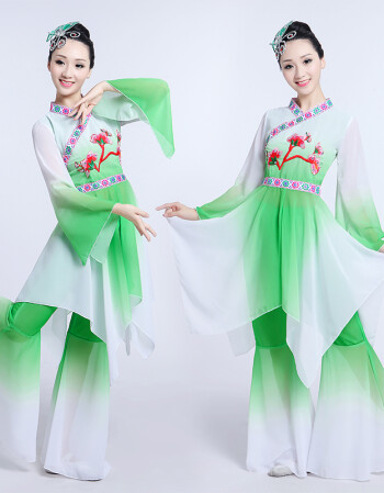 2018新款古典舞演出服女飘逸伞舞扇子舞服装民族舞蹈表演服饰团扇 浅